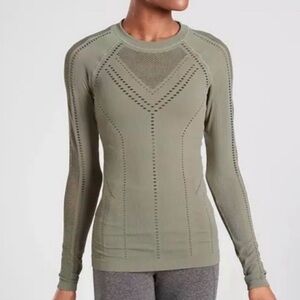 Athleta Oxygen Long Sleeve Top Mesh Shirt Olive Green